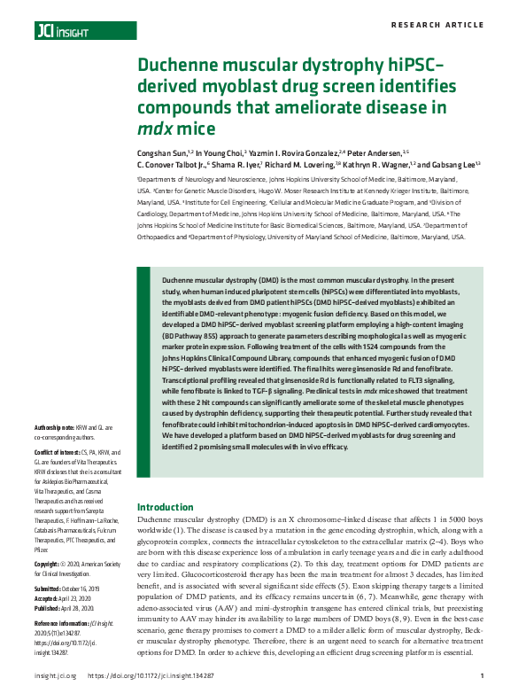 (PDF) Duchenne muscular dystrophy hiPSC-derived myoblast drug screen ...