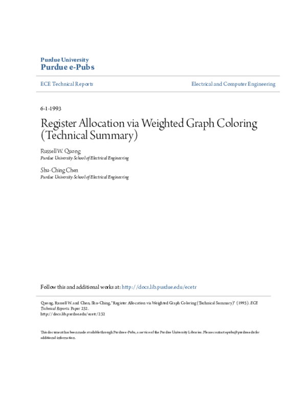(PDF) Register Allocation via Weighted Graph Coloring (Technical Summary)