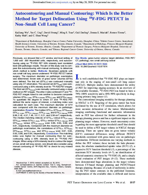  pdf what is the best way to contour lung tumors on pet scans