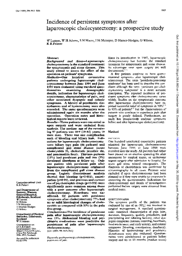 (PDF) Incidence of persistent symptoms after laparoscopic ...