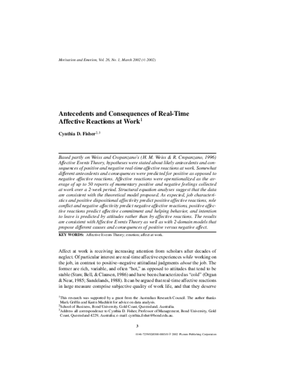 (PDF) Antecedents and consequences of real-time affective reactions at work