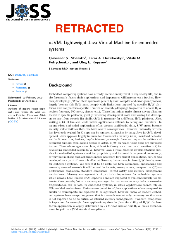 (PDF) uJVM: Lightweight Java Virtual Machine for embedded systems