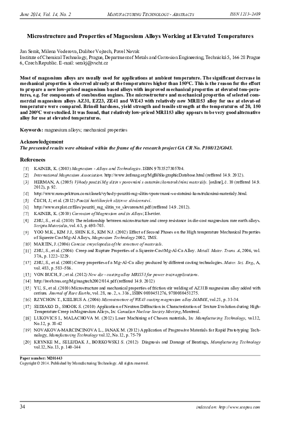 (PDF) Microstructure and Properties of Magnesium Alloys Working at ...