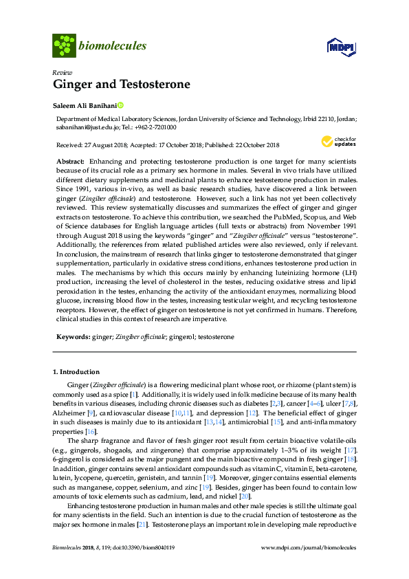 (PDF) Ginger and Testosterone Saleem Banihani Academia.edu