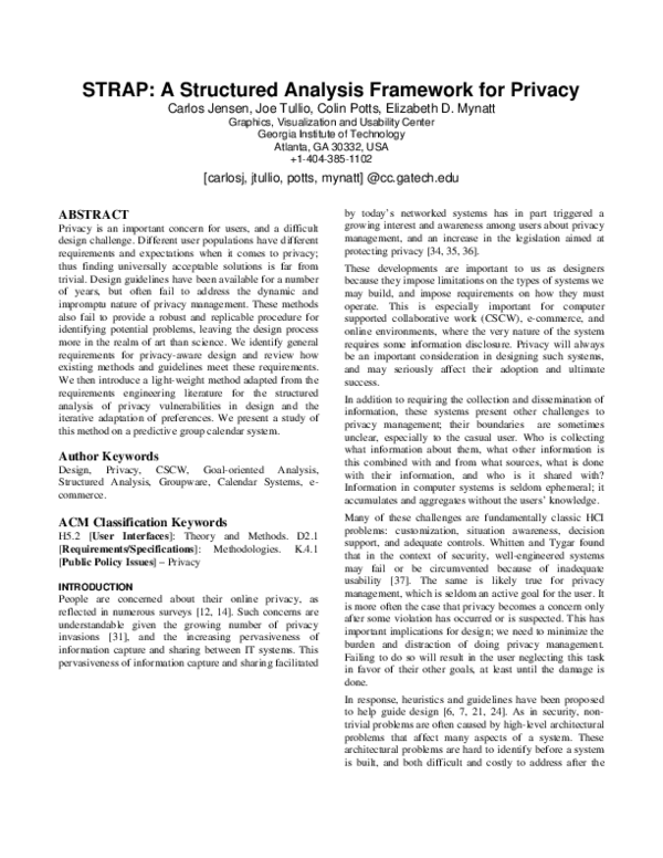 (PDF) Strap: A structured analysis framework for privacy