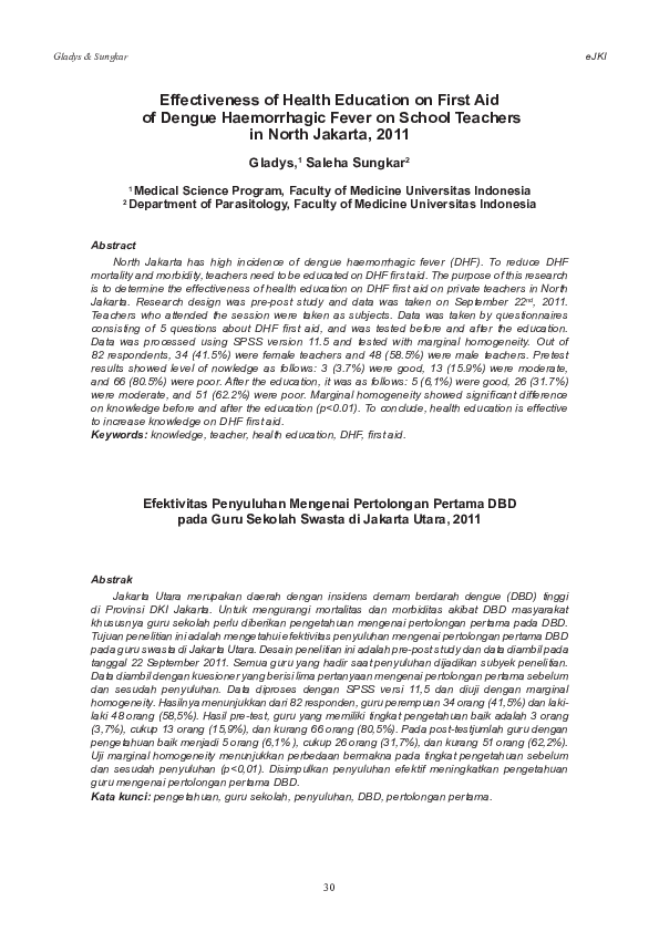 (PDF) Effectiveness of Health Education on First Aid of Dengue ...