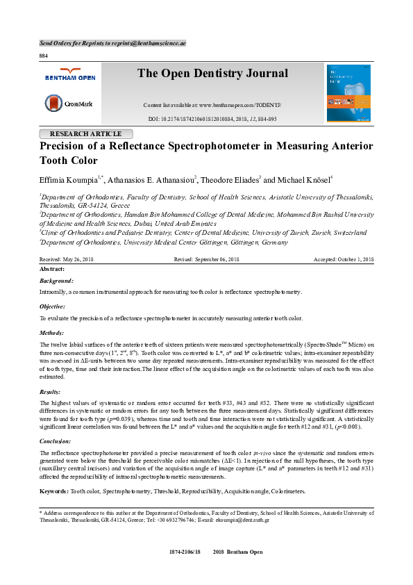 (PDF) Precision of a Reflectance Spectrophotometer in Measuring ...