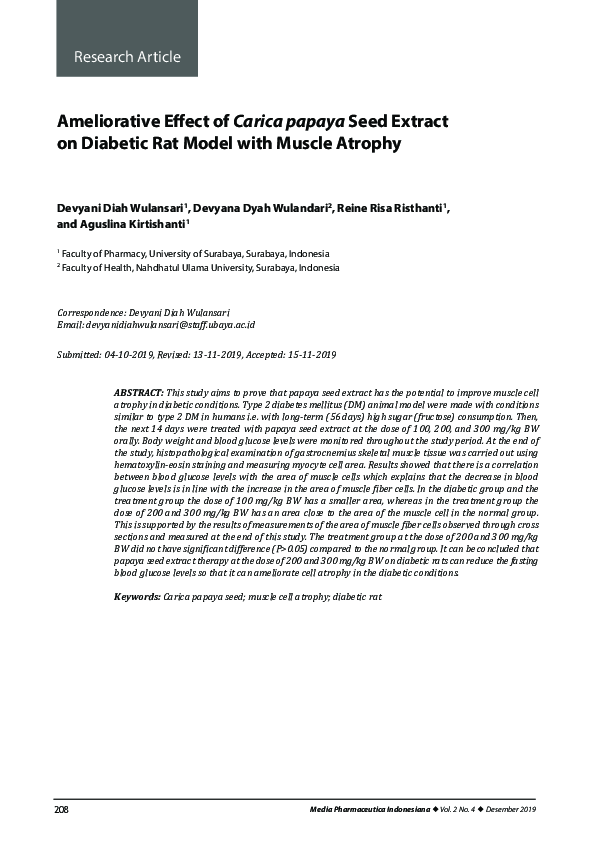 (PDF) Ameliorative Effect of Carica papaya Seed Extract on Diabetic Rat ...