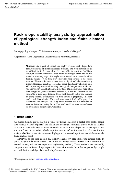 (PDF) Rock slope stability analysis by approximation of geological ...