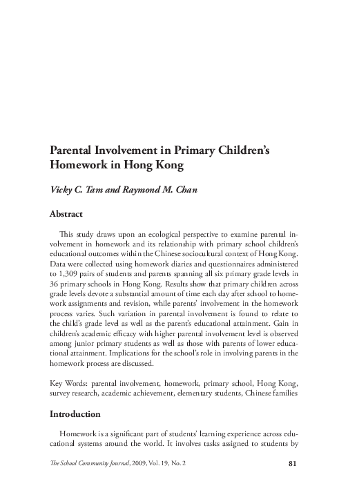 (PDF) Parental Involvement in Primary Children's Homework in Hong Kong