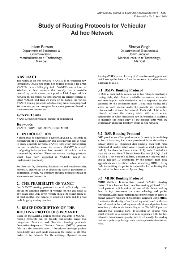 (PDF) Study of Routing Protocols for Vehicular Ad hoc Network