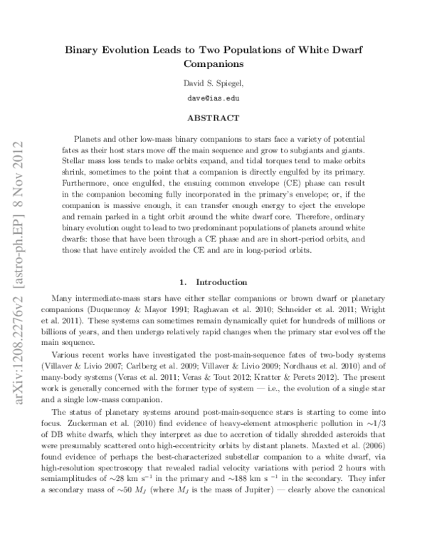(PDF) Binary Evolution Leads to Two Populations of White Dwarf Companions