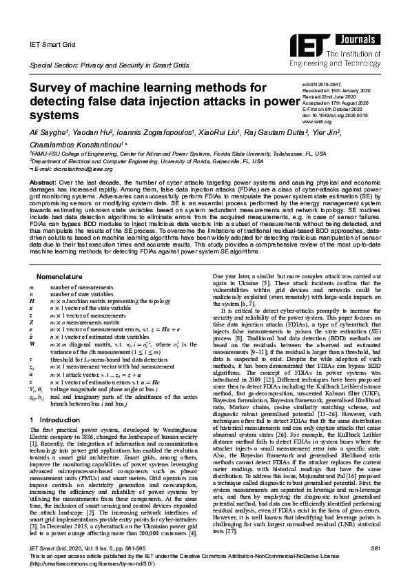 (PDF) Survey of machine learning methods for detecting false data ...