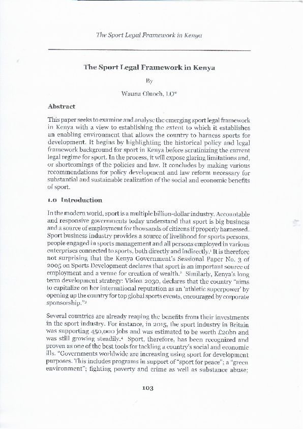 (PDF) Legal Framework in KenyaSports Lucas Oluoch Wauna Academia.edu