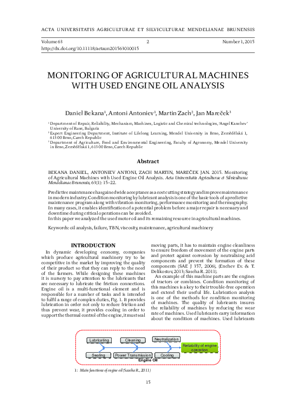 (PDF) Monitoring of Agricultural Machines with Used Engine Oil Analysis