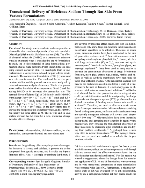 (PDF) Transdermal delivery of diclofenac sodium through rat skin from ...