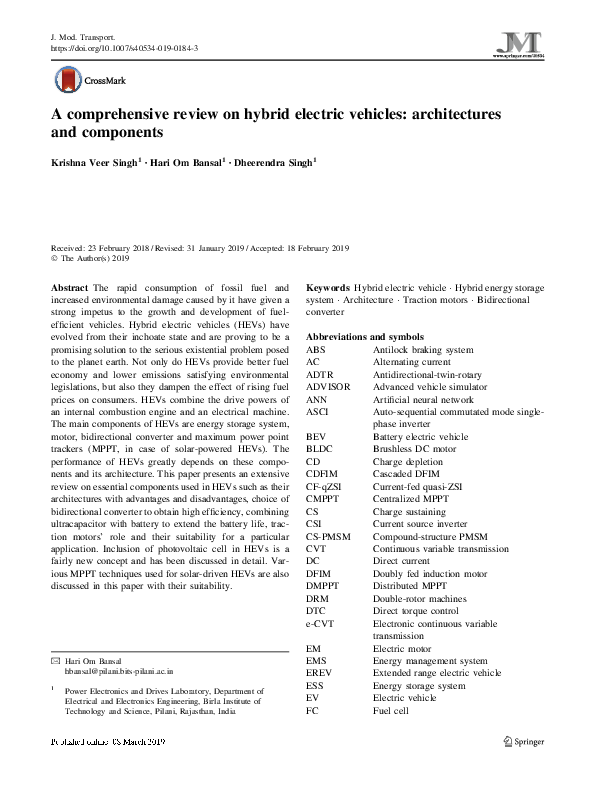 (PDF) A comprehensive review on hybrid electric vehicles architectures