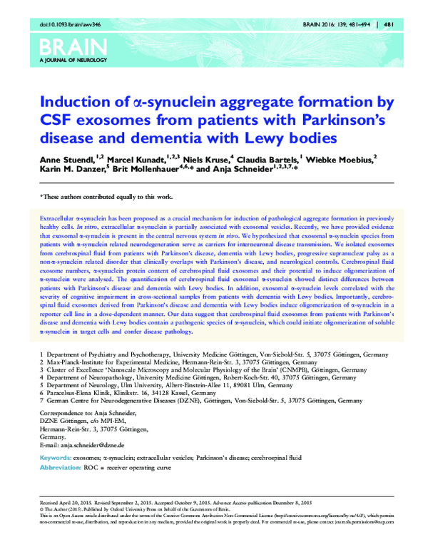 (PDF) Induction of α-synuclein aggregate formation by CSF exosomes from ...