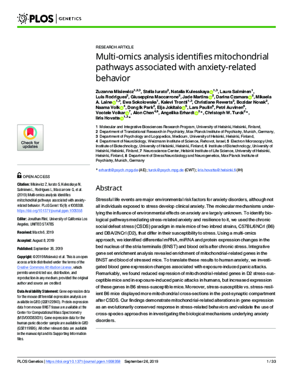 (PDF) Multi-omics analysis identifies mitochondrial pathways associated ...