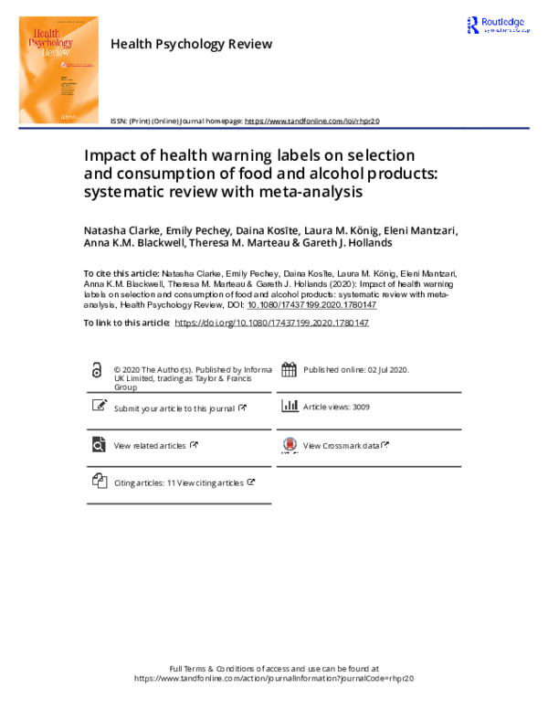 (PDF) Impact of health warning labels on selection and consumption of ...