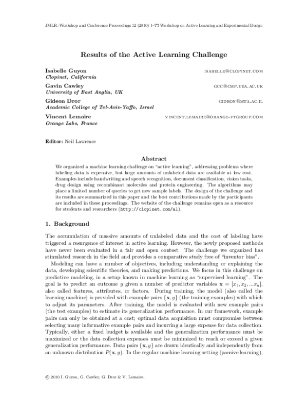 (PDF) Results of the active learning challenge