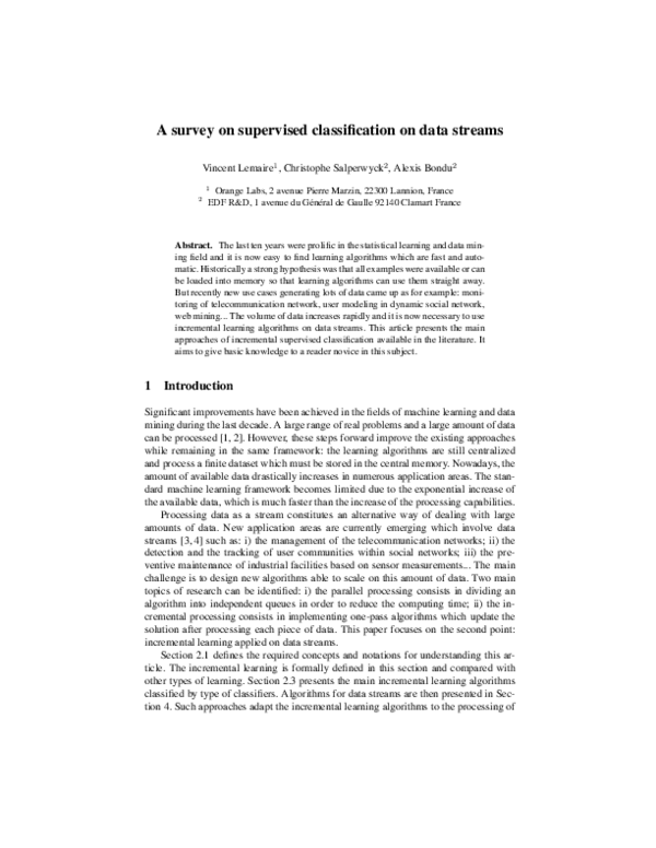 (PDF) A Survey on Supervised Classification on Data Streams