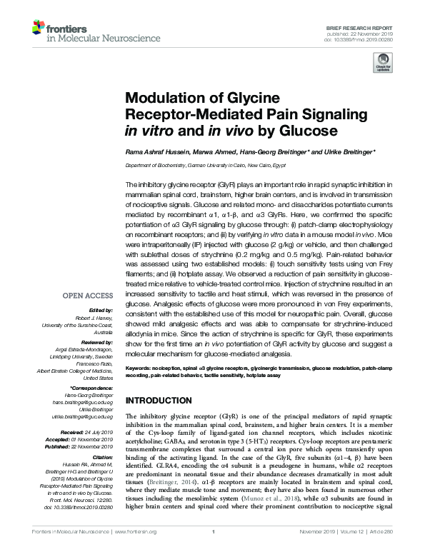 (PDF) Modulation of Glycine Receptor-Mediated Pain Signaling in vitro ...
