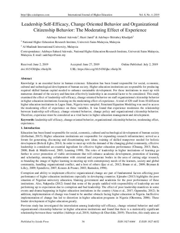 (PDF) Leadership Self-Efficacy, Change Oriented Behavior and ...