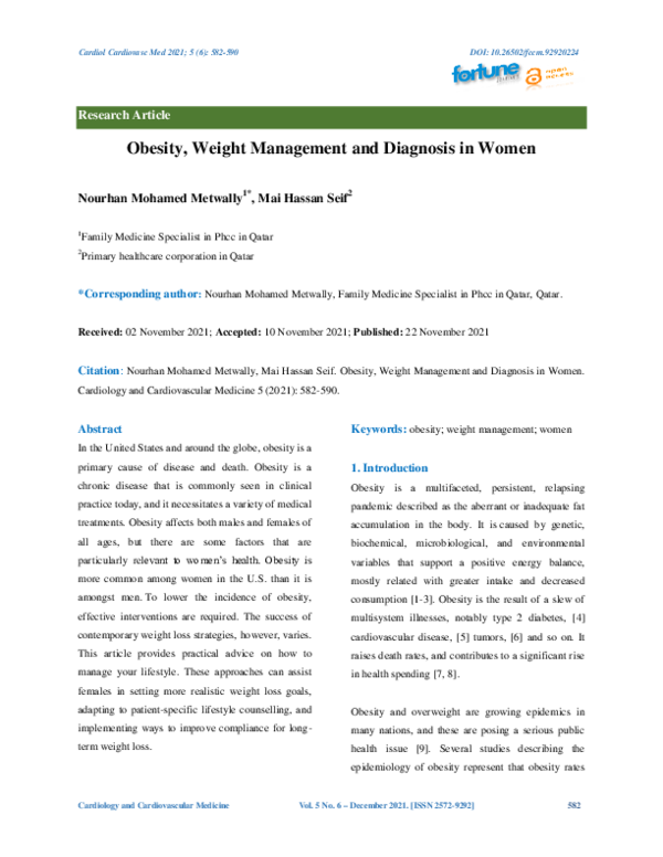 (PDF) Obesity, Weight Management and Diagnosis in Women