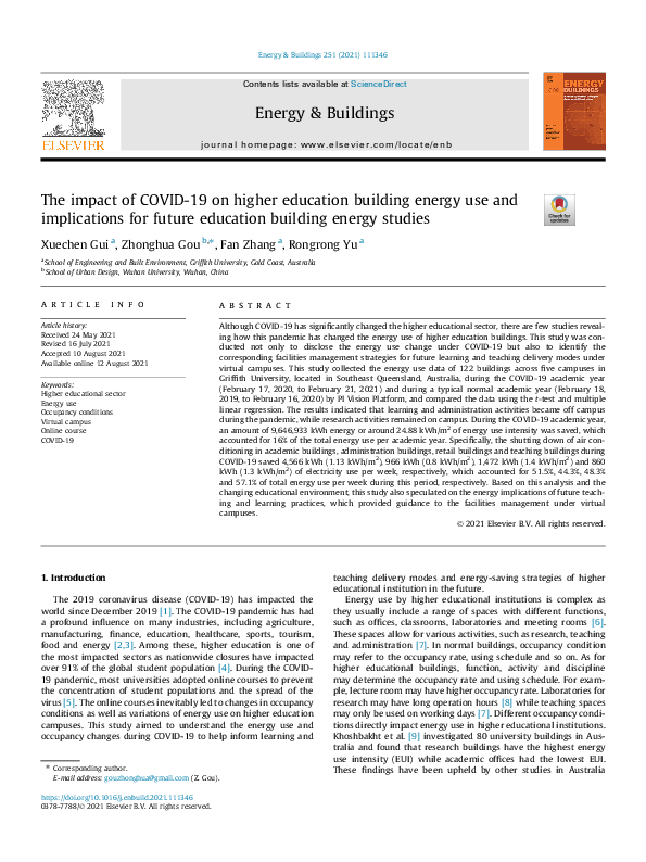 (PDF) The impact of COVID-19 on higher education building energy use ...