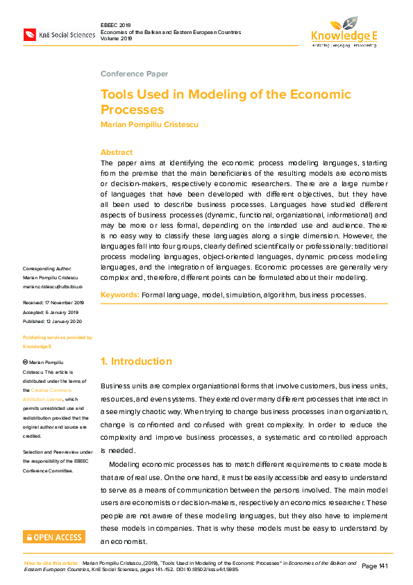 (PDF) Tools Used in Modeling of the Economic Processes
