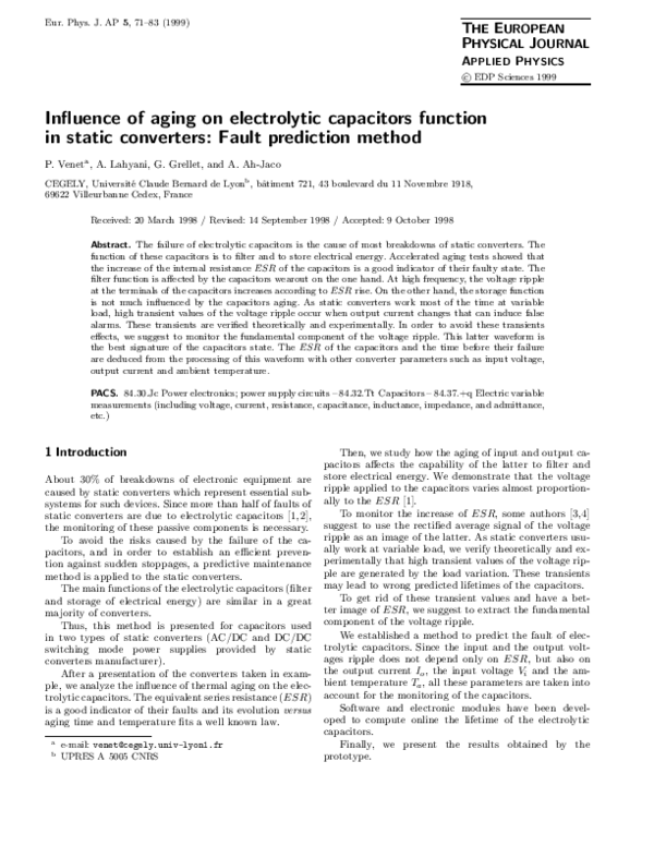 (PDF) Influence of aging on electrolytic capacitors function in static