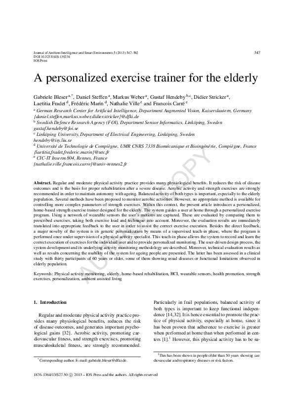 Pdf A Personalized Exercise Trainer For Elderly