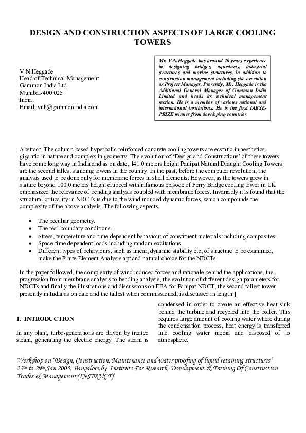 (PDF) DESIGN AND CONSTRUCTION ASPECTS OF LARGE COOLING TOWERS
