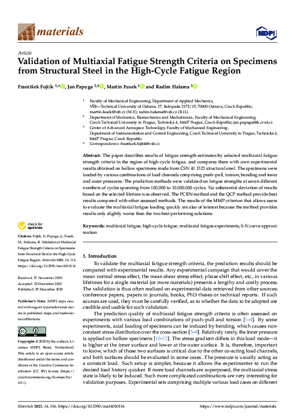 (PDF) Validation of Multiaxial Fatigue Strength Criteria on Specimens ...