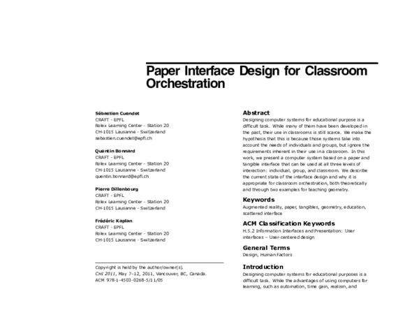 (PDF) Paper interface design for classroom orchestration