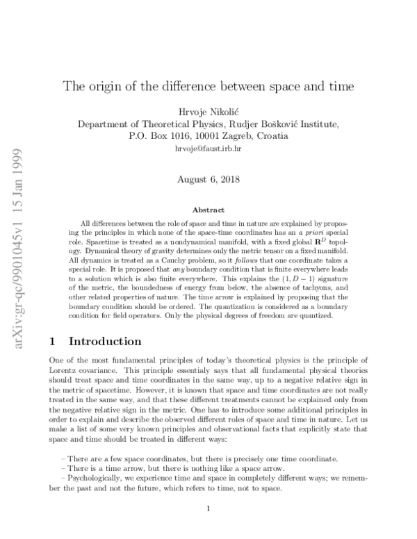 (PDF) The origin of the difference between space and time