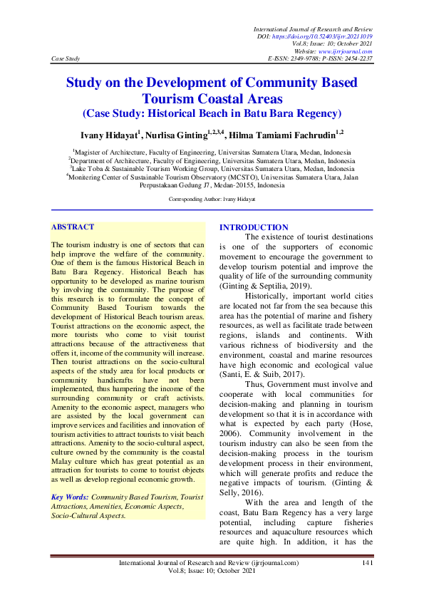 (PDF) Study on the Development of Community Based Tourism Coastal Areas ...