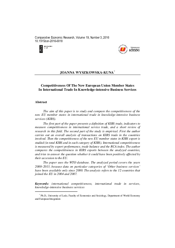 (PDF) Competitiveness of the New European Union Member States in ...