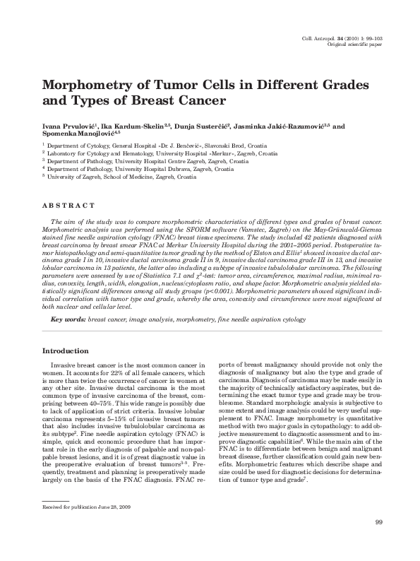 (PDF) Morphometry of tumor cells in different grades and types of ...