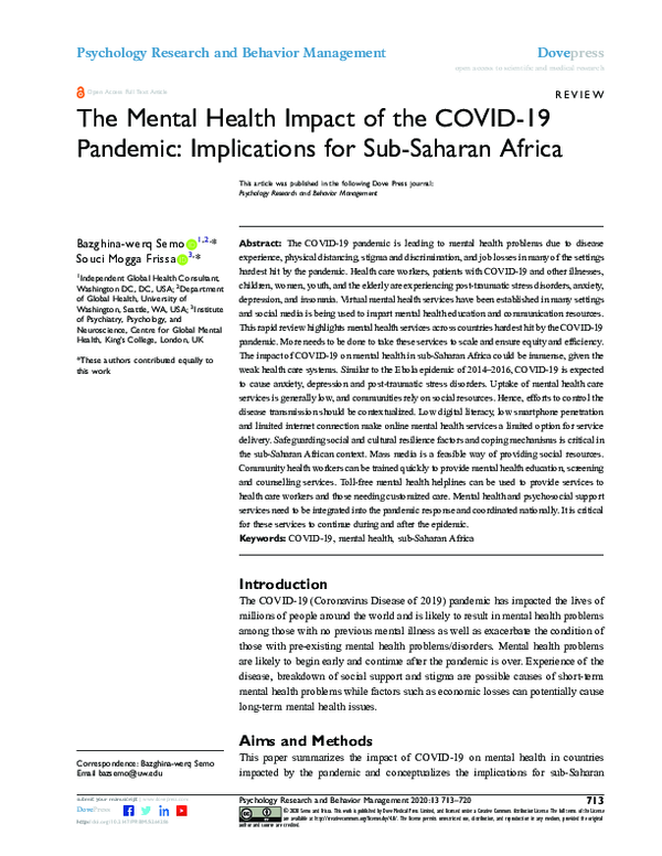 (PDF) The Mental Health Impact of the COVID-19 Pandemic: Implications ...