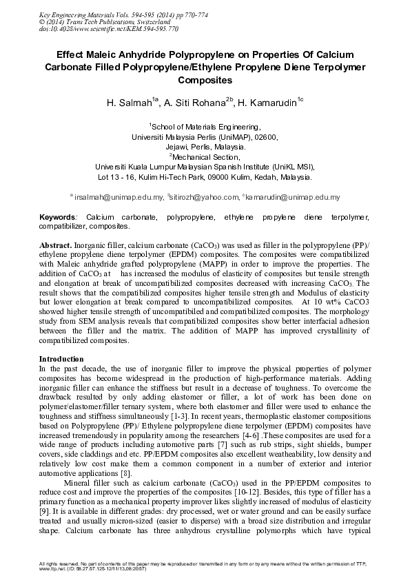 (PDF) Effect Maleic Anhydride Polypropylene on Properties of Calcium ...