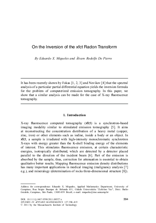 (PDF) On the Inversion of the xfct Radon Transform