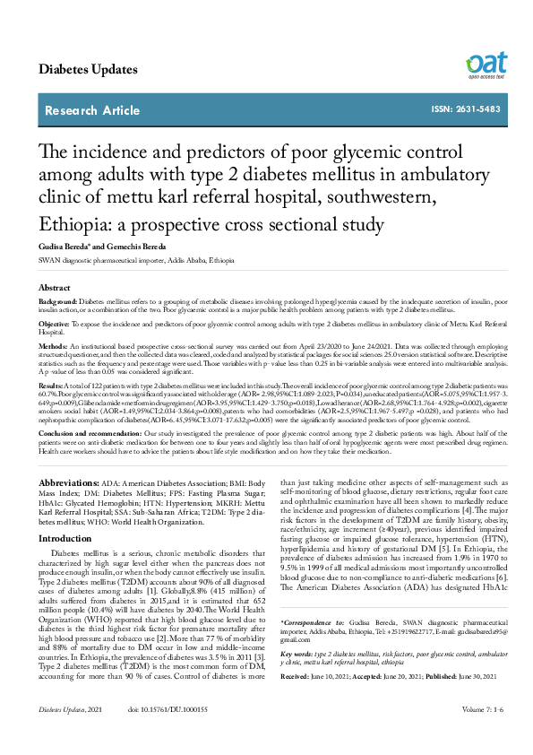 (PDF) The incidence and predictors of poor glycemic control among ...