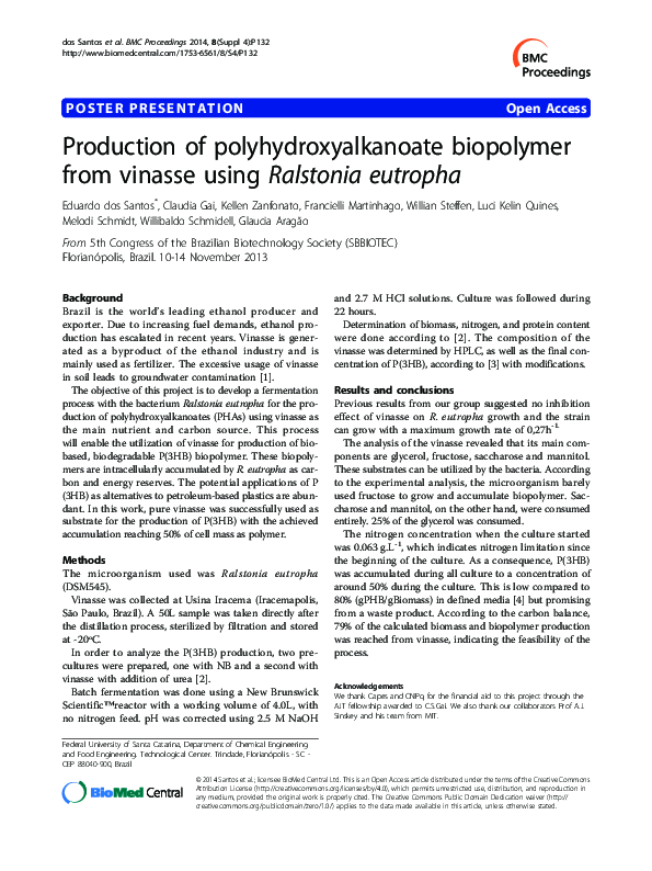(PDF) Production of polyhydroxyalkanoate biopolymer from vinasse using ...