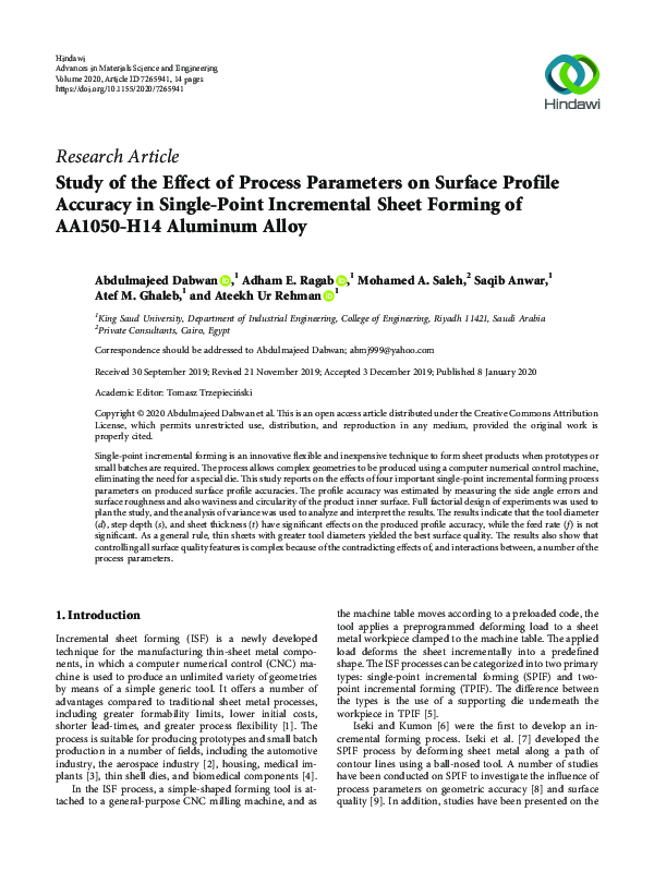(PDF) Study of the Effect of Process Parameters on Surface Profile ...