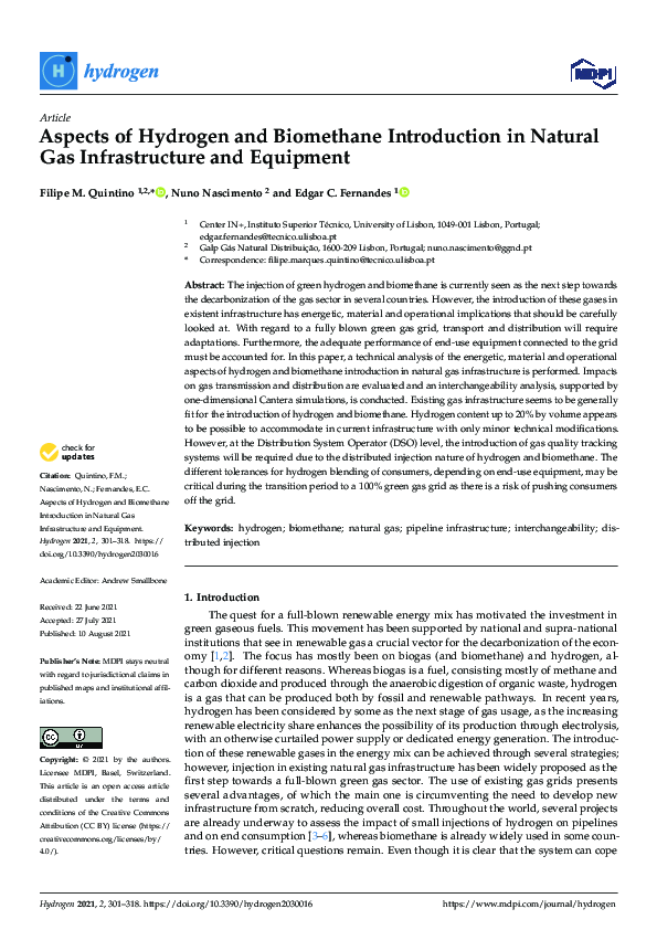 (PDF) Aspects of Hydrogen and Biomethane Introduction in Natural Gas ...