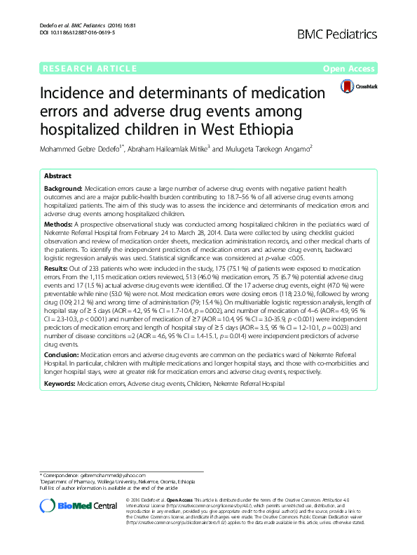 (PDF) Incidence and determinants of medication errors and adverse drug ...