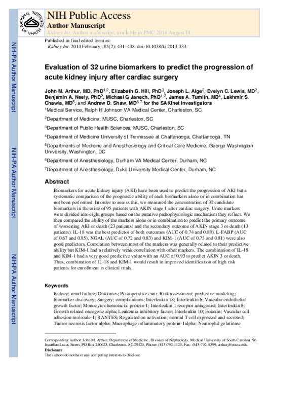 (PDF) Evaluation of 32 urine biomarkers to predict the progression of ...