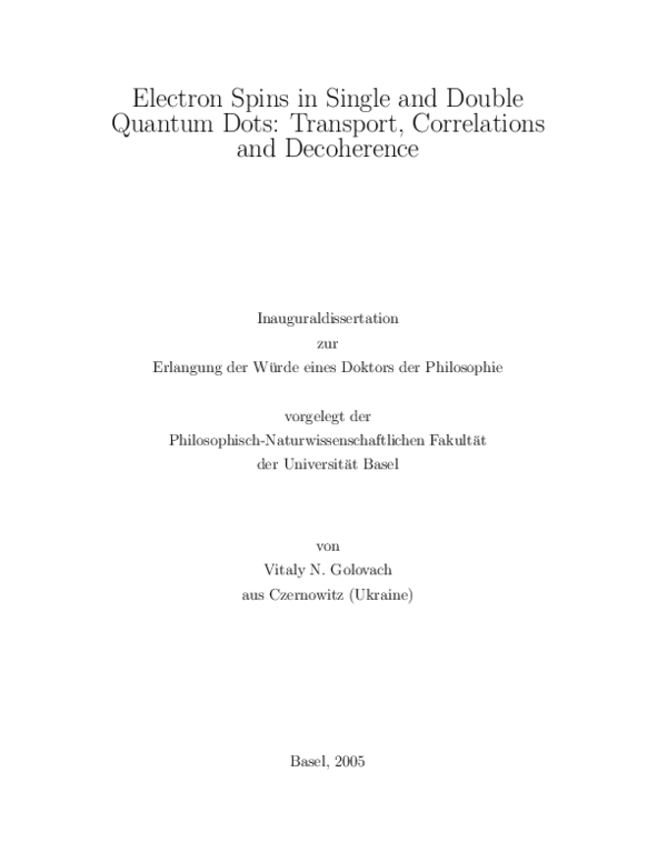 (PDF) Electron spins in single and double quantum dots: transport ...